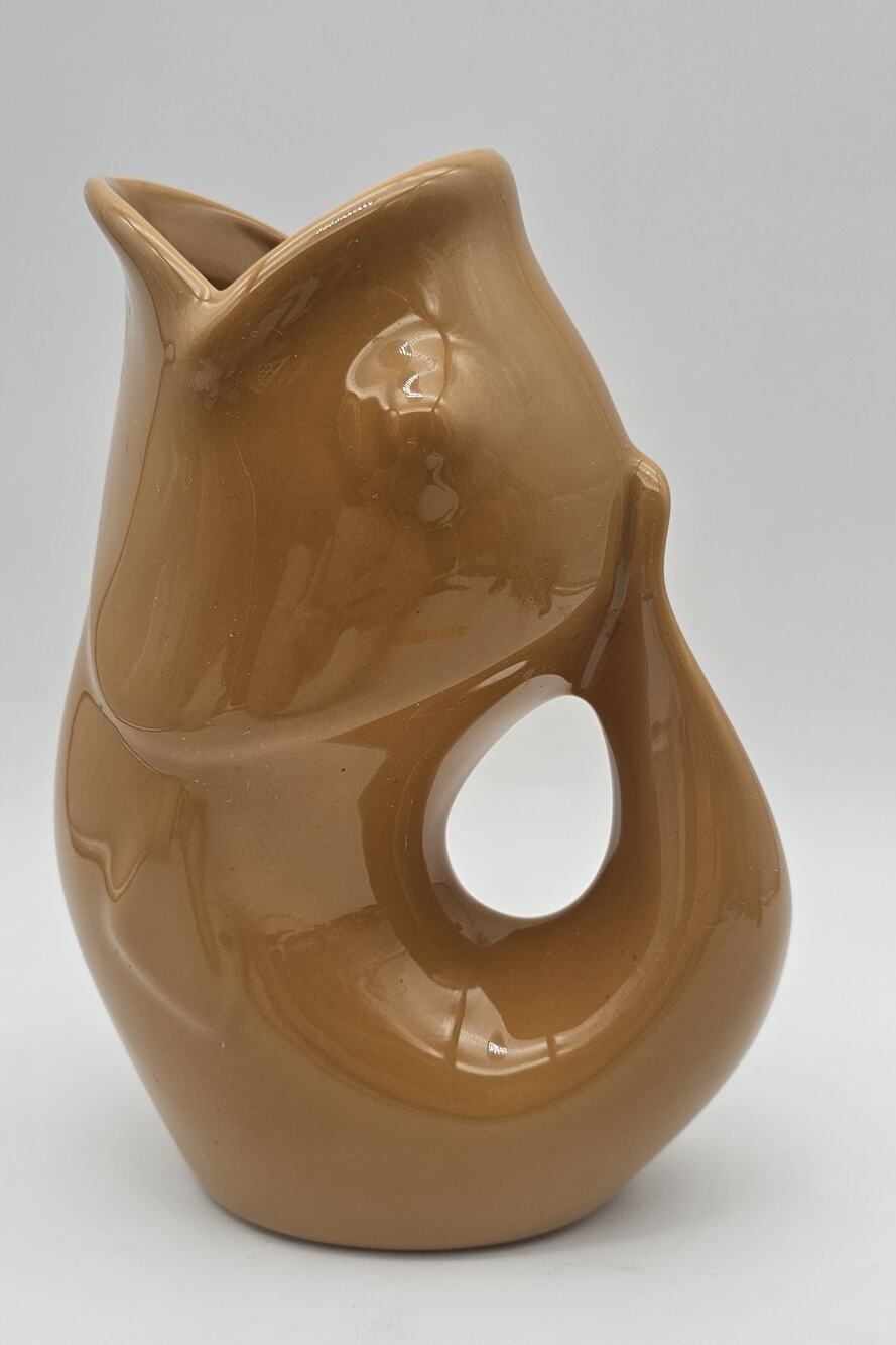 Vintage Original Gurgle Pot Fish Pitcher Jug Mustard Sunflower 2006